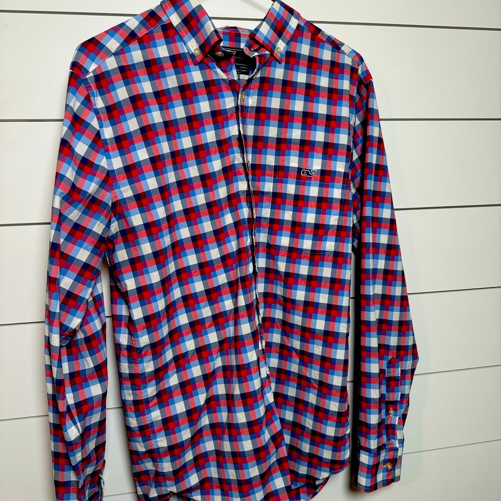 Vineyard Vines Red, Blue & White Plaid Button-Down Shirt
